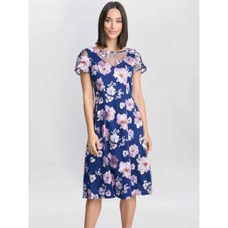 Gina Bacconi Gina Bacconi Blue Mylene Embroidered Floral A-Line Midi Dress