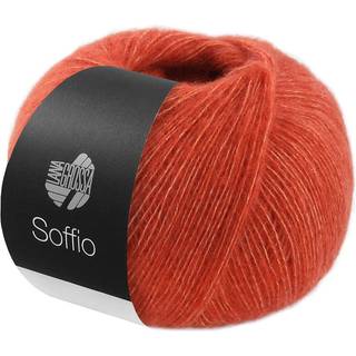 Lana Grossa Soffio 05 Rustorange Indhold: 60% merinould, 30% bomuld, 10% cashmere Vægt/Længde: 25 g = ca. 215 meter Anbefalede pinde: 3.5-4 mm Strikkefasthed: 10 x 10 cm = 29 m x 35 p Vask: Håndvask / Tørres fladt.
