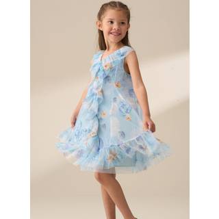 Angel & Rocket Angel & Rocket Blue Lia Printed Frill Mesh Dress