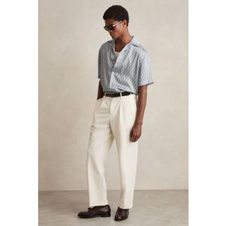 Reiss Reiss Blue Relic Monogram-Print Cuban-Collar Shirt