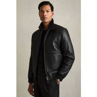 Reiss Reiss Black Curtis Shearling Lined Leather Jacket