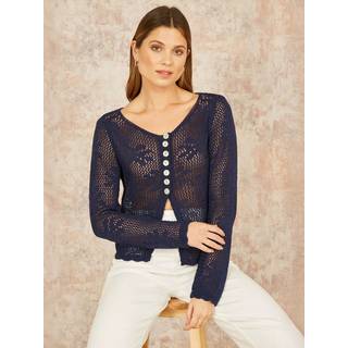 Yumi Yumi Blue Flower Crochet Button Up 100% Cotton Cardigan