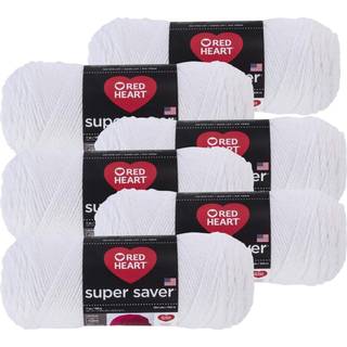 Red Heart Yarn Super Saver 100% Acrylic Worned Weight Yarn til strikning og h?kling - garnpakke p? 6 7oz hver (hvid)
