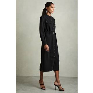 Reiss Reiss Black Isla Twill Belted Shirt Dress