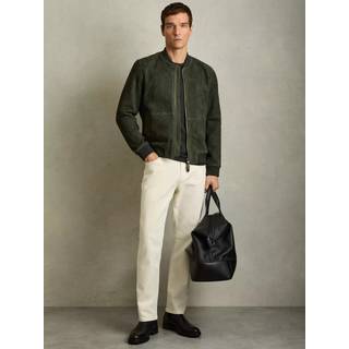 Reiss Reiss Antique Dark Forest Green Brick Suede Zip-Through Bomber Jacket