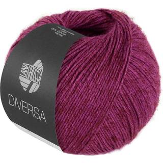 Lana Grossa Diversa 25 Fuchsia Indhold: 74% bomuld, 26% viskose Vægt/Længde: 50 g = ca. 210 meter Anbefalede pinde: 3.5-4 mm Strikkefasthed: 10 x 10 cm = 24 m x 32 p Vask:Finvask 30º/ Tørres fladt.