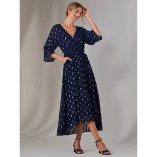 Jolie Moi Jolie Moi Blue Plain Gold Spot Chiffon Dress