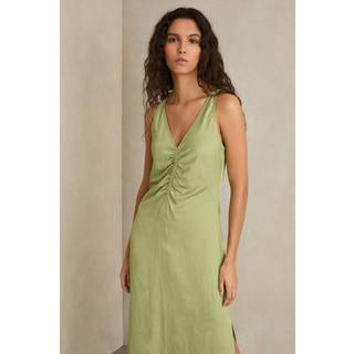 Reiss Reiss Green Pari Ruched Sleeveless Midi Dress With Linen