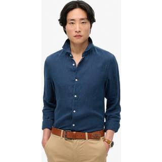 Superdry Superdry Blue Dark Vacation Long Sleeve 100% Linen Shirt