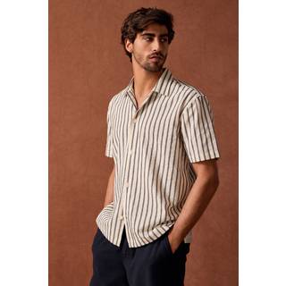 Next Black/White 100% Cotton Textured Stripe Short Sleeve Shirt