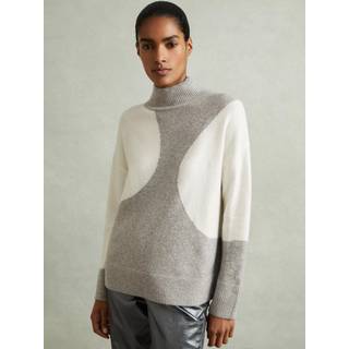 Reiss Reiss Ivory/Grey Georgia Colourblock Roll Neck Jumper