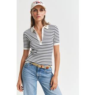 GANT Dame Stribet strikket Rugger med ribstrik og korte ærmer (XL)