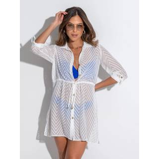 Pour Moi Pour Moi White Chevron Stripe Button Through Chiffon Beach Shirt
