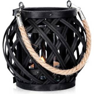 Bambus lanterne sort flet H15 cm