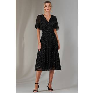 Jolie Moi Jolie Moi Black Metallic Spot Chiffon Pleated Dress