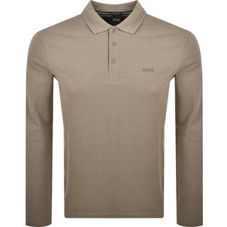 BOSS Plisy Long Sleeve Polo T Shirt Brown