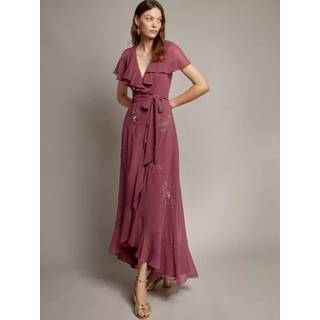 Monsoon Monsoon Pink Ausha Floral Embellished Maxi Wrap Dress - 10