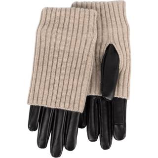 Totes Totes Black Ladies Isotoner Leather Gloves with Overlay Knit Trim