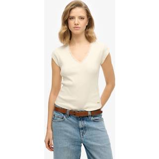 Superdry Superdry Off White 100% Cotton Essential Square Neck Short Sleeve T-Shirt