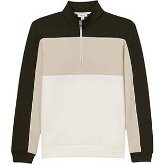 Reiss Reiss Forest Green/Off White Katoon Interlock Colour-Block Half-Zip Sweatshirt