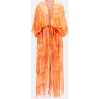 Guess Orange Blomster Tryk Long Kimono KjoleStor