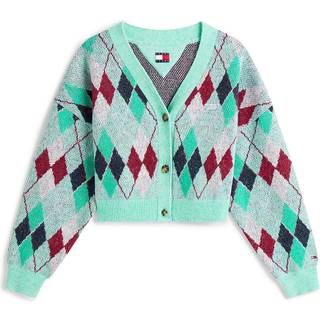 Cropped Argyle Cardigan With Wool