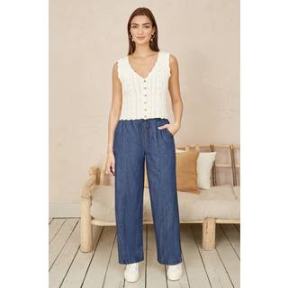 Yumi Yumi Blue Relaxed Fit Chambray Wide Leg 100% Cotton Trousers