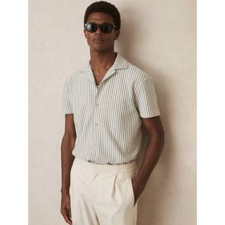 Reiss Reiss White/Soft Blue Tower Textured-Stripe Cuban-Collar Shirt