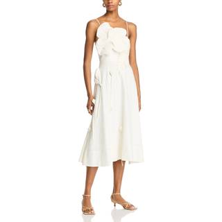 Farm Rio Floral-appliquÃ© linen-blend midi dress - white - M