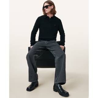 All Saints AllSaints Black Statten White Long Sleeve Polo Jumper