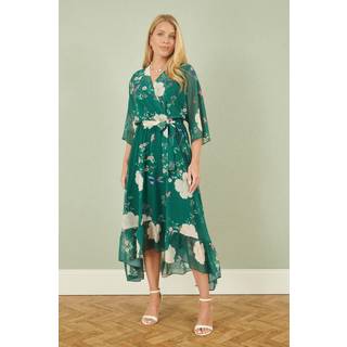Yumi Yumi Green Bird and Floral Print Midi Wrap Dress