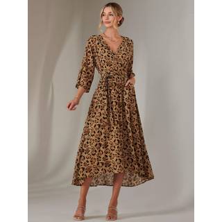 Jolie Moi Jolie Moi Brown Gold Spot Printed Chiffon Maxi Dress