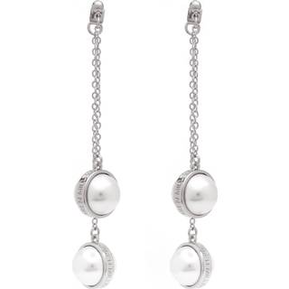 Karen Millen Karen Millen Silver Tone Logo Pearl Double Drop Earrings