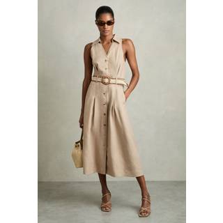 Reiss Annie Linen Belted Sleeveless 100% Linen Midi Dress46