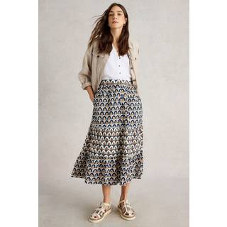 White Stuff White Stuff Blue Ariel Mix Print Midi Cotton Skirt