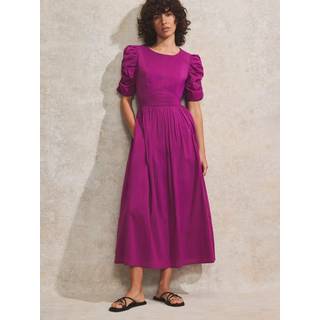 Ro & Zo Ro & Zo Purple 100% Cotton Puff Sleeve Midi Dress - 8
