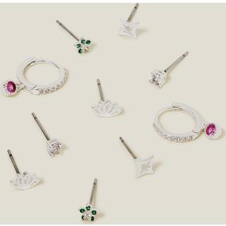 Accessorize Accessorize Silver Tone Sterling Sparkle Stud and Hoop Earrings 5 Pack