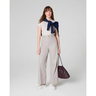 Spanx SPANX Cream Cropped Wide Leg Twill Trousers