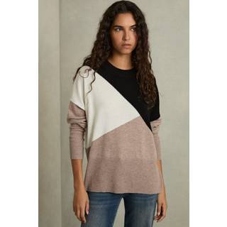 Reiss Reiss Camel/Black Faye Geometric Colour-Block Jumper With Wool And Cashmere