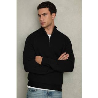 Reiss Reiss All Black Roberts Wool-Blend Ridge-Seam Half-Zip Jumper