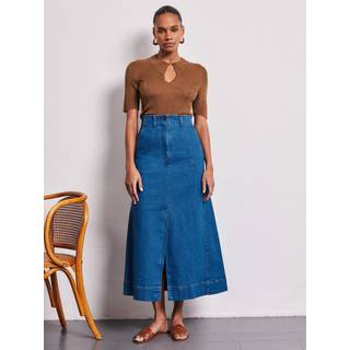 Vivere Vivere Blue Dahlia Denim A-Line Skirt