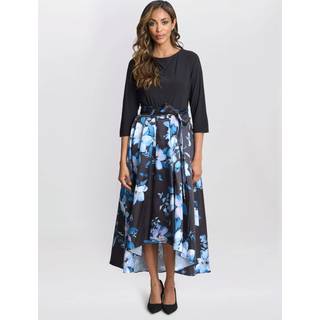 Gina Bacconi Louise Printed High/Low Midi Black Dress48