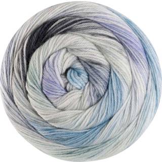 Lana Grossa Meilenweit 100 Dusk 6205 Mintturkis/Ecru/Grå/Blågrå/Violblå/Blåturkis/Lys petrol/Mørkegrå Indhold: 80% ren ny merinould, 20% polyamid Vægt/Længde:100 g = ca. 400 meter Anbefalede pinde:2.5-3 mm Strikkefasthed:10 x 10 cm = 28 m x 40 p Vask:Finvask 40℃ / Kan tørretumbles.