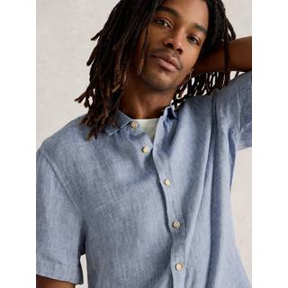 White Stuff White Stuff Blue Keswick Short Sleeve 100% Linen Shirt