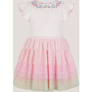 Monsoon Monsoon Pink Floral Embroidered Tiered Disco Dress