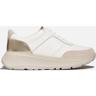 FitFlop FitFlop F-Mode Leather Suede Metallic Flatform White Sneakers