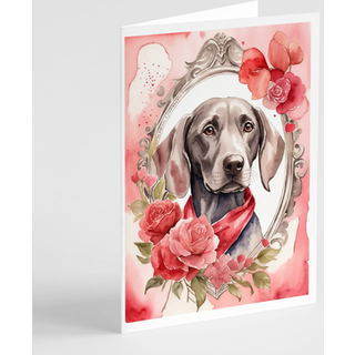 Caroline's Treasures DAC4589GCA7P Weimaraner Valentine Roses lykønskningskort Pakke med 8 blanke kort med konvolutter, lunefulde A7 Størrelse 5x7