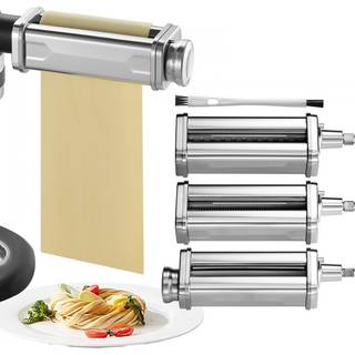 Pastatilbehør til KitchenAid Stand Mixer - rustfrit stål rullesæt med justerbare tykkelser, inkl. Spaghetti- og Fettuccineskærer, 3 dele.