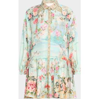 Camilla Floral silk twill shirt dress - blue - M