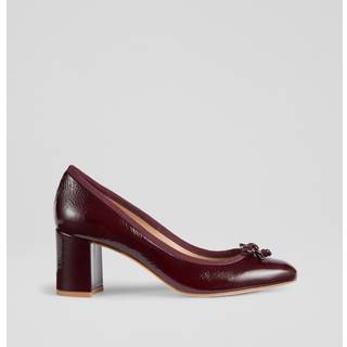 LK Bennett LK Bennett Red Juliette Bordeaux Crinkled Patent High Heel Grosgrain Ballerina Courts